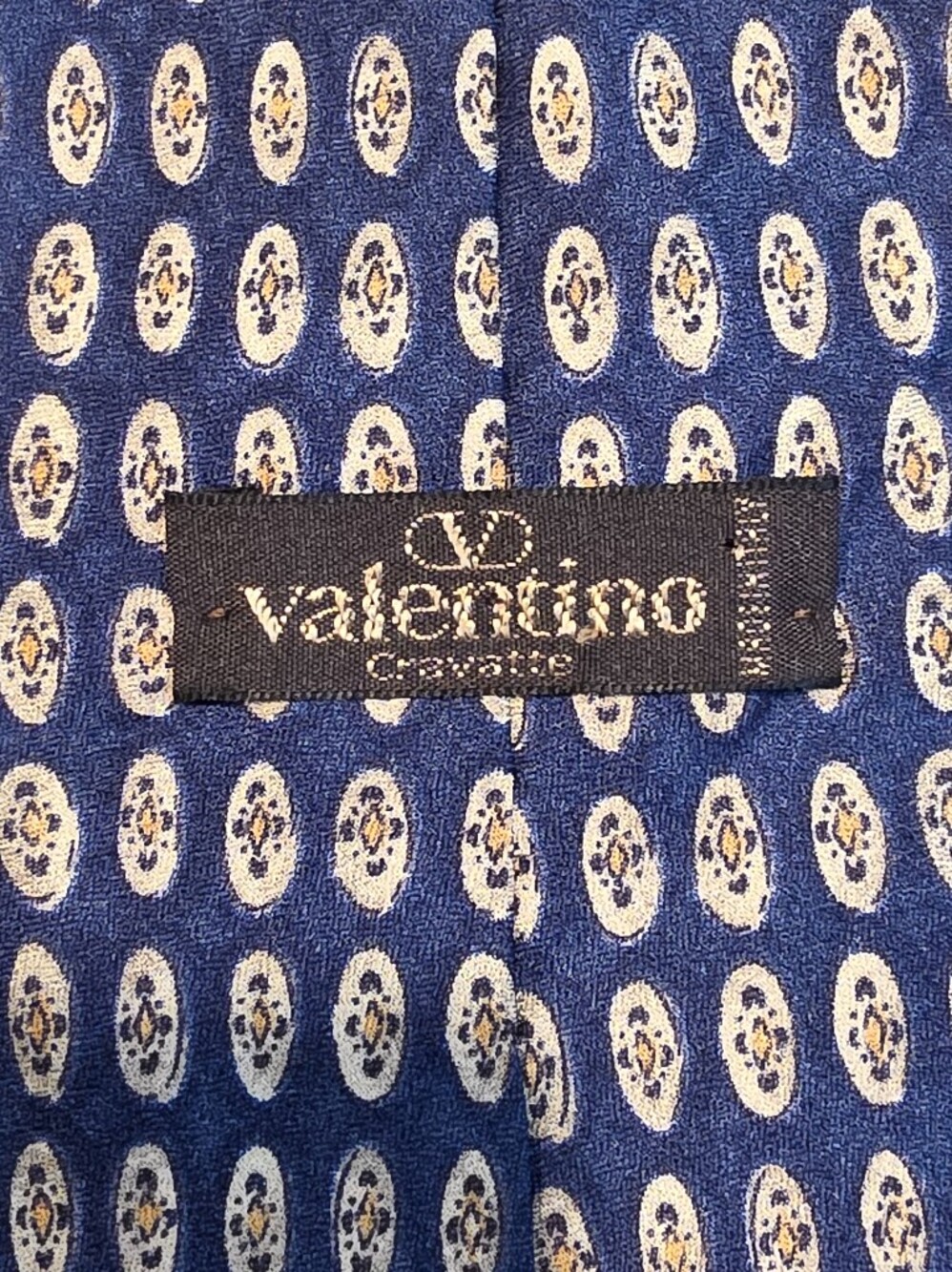 Valentino Navy and Cream Oval-Print Silk Tie